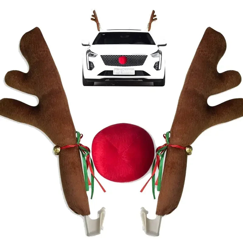 Rudolph car kit with reindeer antlers, red nose and jingle bells